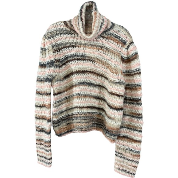 A.L.C. Selina Striped Knitted Wool Turtleneck Sweater Size L Pink Multi - Picture 2 of 10